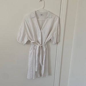 Button up puff sleeve tie dress